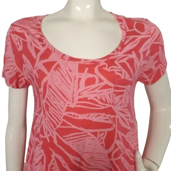FRESH PRODUCE Top, M, Pink, Leaf print, Short sleeves, Asymmetrical Hem, Pocket - Picture 4 of 14